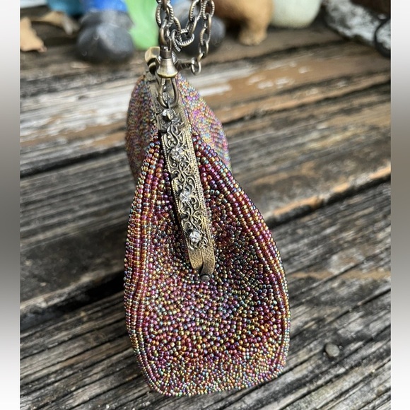Inge Christopher Purple Rainbow Beaded Jeweled Purse Bag Clutch Vintage 70s 80s